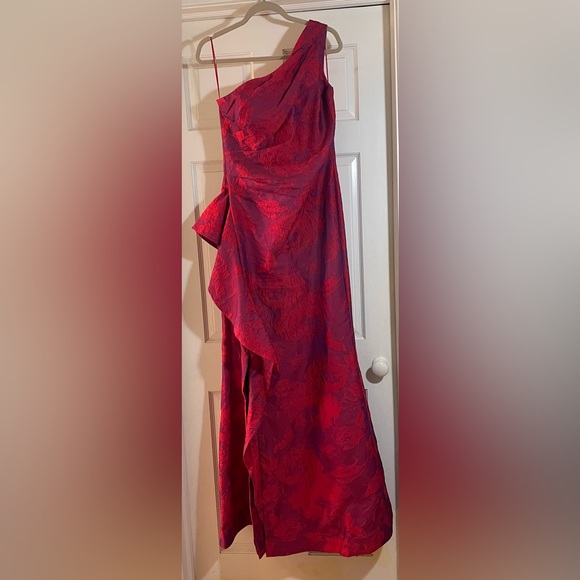 Teri Jon by Rickie Freeman One Shoulder Jacquard Gown - Picture 2 of 3